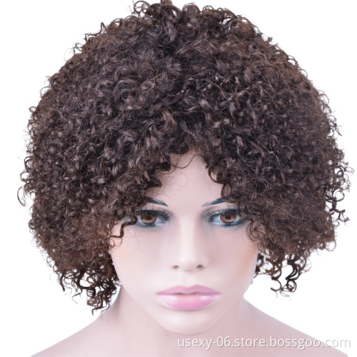 Chinese Hair Wig Vendors Wholesale Cheap Machine Made None Lace Curly Short Human Wig For Women